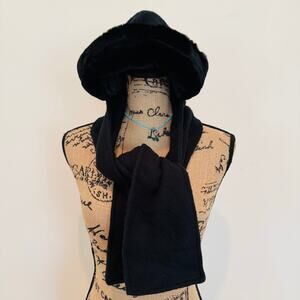 Turtle Fur Women Classic Warm Black Fur Fleece Hat Ear Muffs & Neck Warmer Scarf